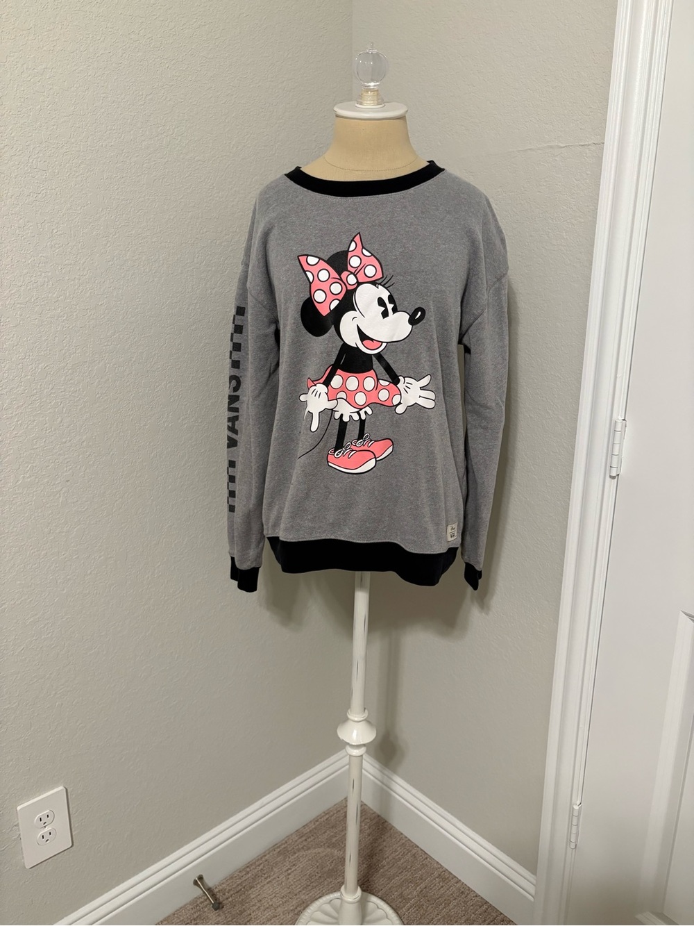 Vans Gray Crewneck Sweatshirt with Pink Minnie Graphic